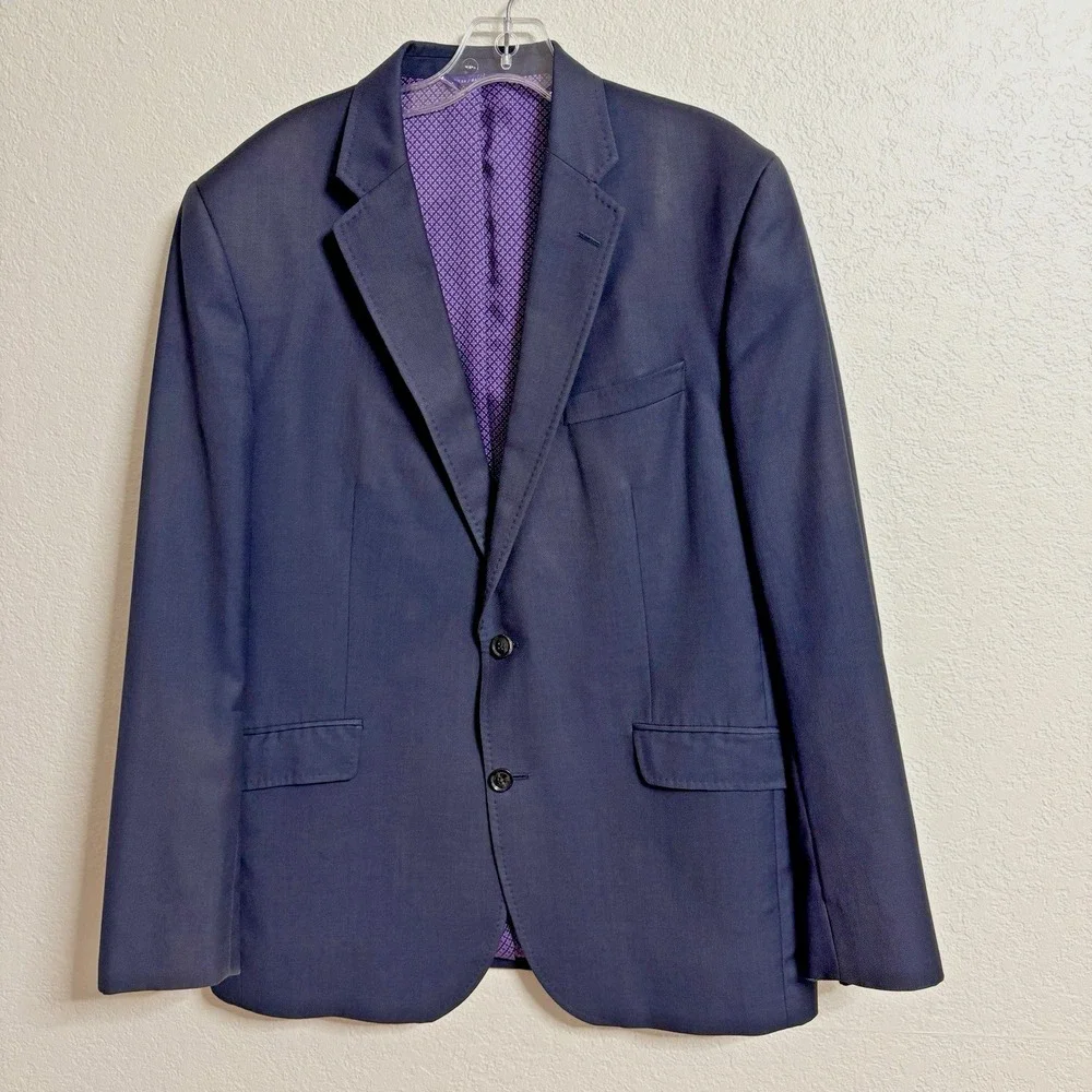 Ted Baker Suit 44R Blue Blazer Jacket Trouser Pants 37x29 2 Piece *flaw